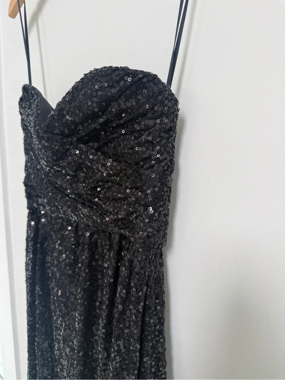 Amsale Formal Gown Black Sequins Strapless Dress